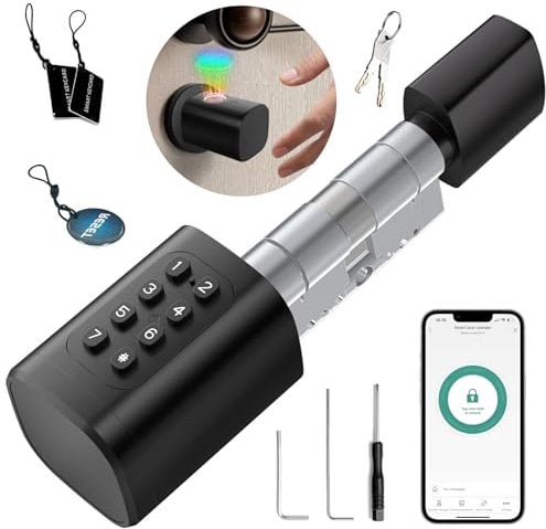 AVATTO Smart Türschloss mit Fingerabdr120mm Tür, Elektronisches Schließzilinder Länge ist einstellbar, mit Schlüssel, IC-Karte, Unterstützen Smart Life App Fernbedienung
