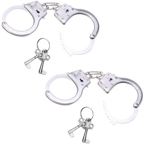 GUTERTOP 2 Stück Handschellen Kinder Polizei Echt Stahl Profi, Spielzeug Handcuffs aus Metall mit 4 Schlüssel für Räuber und Gendarm Spielen