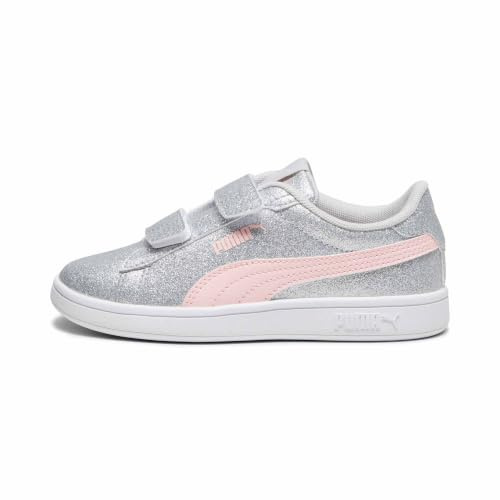 PUMA Smash 3.0 Glitz Glam V PS Sneaker, Glacial Gray-Frosty PINK, 32.5 EU