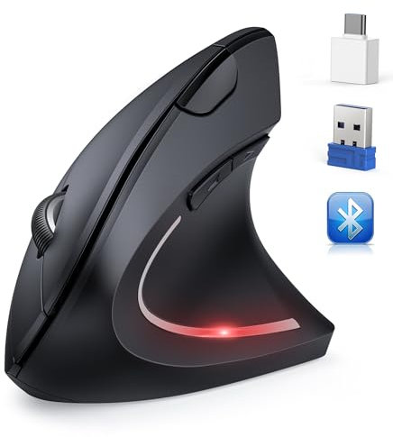 TECKNET Ergonomische Maus mit Jiggler, Kabellose Bluetooth Vertikales Maus(BT 5.0/3.0 & 2.4G) mit USB-C Adaptern, 4800 DPI Optisch Leise Mouse für Laptop/PC/Mac/Tablet/iPad(Win/Android/iOS), 6 Tasten