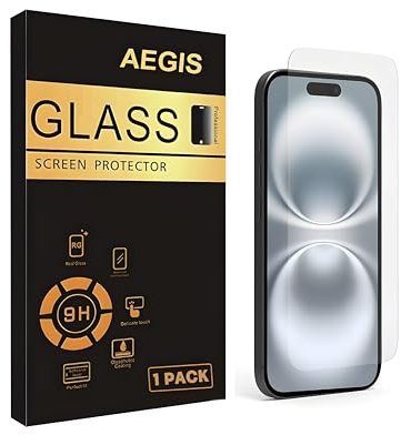 Aegis Glass Screen Protector for iPhone 16 / iPhone 15 / iPhone 15 Pro [6.1 Inch] Display 1 Pack Tempered Glass, Sensor Protection, Dynamic Island Compatible, Case Friendly
