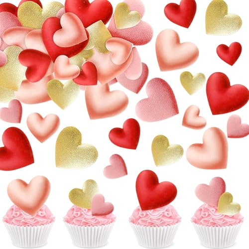 Blumomon 65Stück Essbare Rote Liebe Herz Torten Deko Valentine's Day Cupcake Toppers Valentinstag Kuchen Dekorationen Muttertag Kuchen Dekors