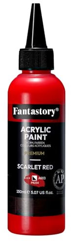 Fantastory Pintura acrílica roja 150 ml, excelente opacidad, pintura precisa, alta resistencia a la luz, pintura acrílica resistente al agua; para lienzo, madera, cerámica, modelos, tela; artistas
