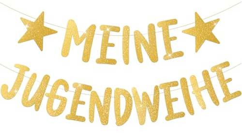 BETESSIN Jugendweihe Deko Gold - Meine Jugendweihe Girlande aus Glitzerpapier - Jugendweihe Banner zum Aufhängen - Geschenk zur Jugendweihe für Junge und Mädchen