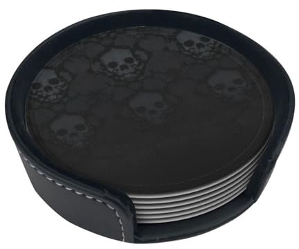 Stilvolle Gothic-Tapete Totenkopf-Untersetzer für Getränke, 6 Stück, wasserdicht und langlebig, mit Aufbewahrungsbox, perfekt für Couchtisch, Esszimmer und Heimdekoration