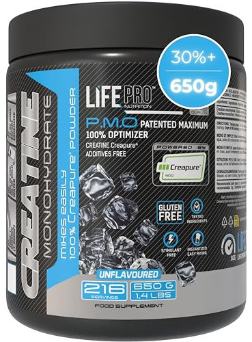 Creatina Monohidratada Creapure Life Pro 650g – Sabor Neutro – Creatina Micronizada Pura, Hasta 216 Tomas – Sin Gluten, Para Fuerza, Energía y Recuperación Muscular – Calidad Alemana Garantizada