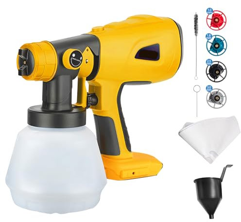 Pulverizador de Pintura inalámbrico para Dewalt 18 V 20 V, Pistola eléctrica HVLP de Mano con 4 boquillas, depósito de 1000 ml para Muebles de hogar, Vallas, terrazas, Paredes y techos (sin batería)
