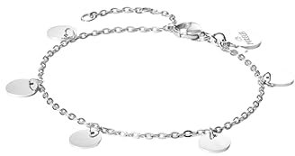 Purelei® Kalea Fußkettchen Damen – Edelstahl 18K vergoldet/rosévergoldet/silber – Mit 5 Symbolanhängern – Verstellbar 21–25 cm – wasserfest (Silver)