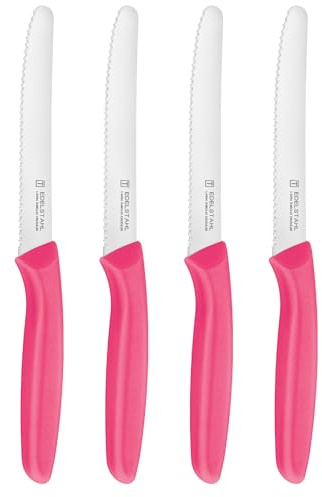 targzier 4 Dinner Knife,11cm Serrated Stainless Steel,Ergonomic Handle,Pink | Fruit Cooking Knife,Sharp,Rounded Tip,Small Utility Table Knife,Bread Knife,Vegetable Chopper Peeler,Rustproof,DishwasherSafe