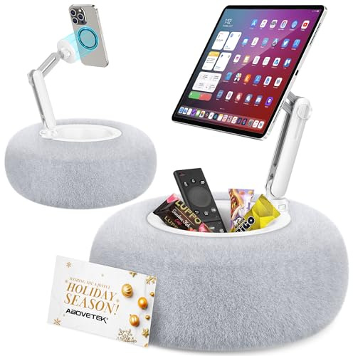 AboveTEK Magnetischer Kindle Halterung Kissen, Tablet Ständer Kompatibel mit 4,7-13 Telefonen,Tablets, Kindle, 360° Verstellbarer iPad Halterung fürs Bett, Sofa, Weich & Bequem-Grau