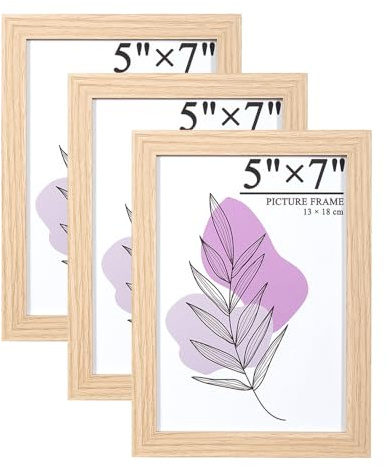 Baoee Bilderrahmen Eiche 13x18cm 3er Set, Holz Fotorahmen mit Acrylglas zum aufhängen und aufstellen, MDF-Holzrahmen für Fotos, Bilder
