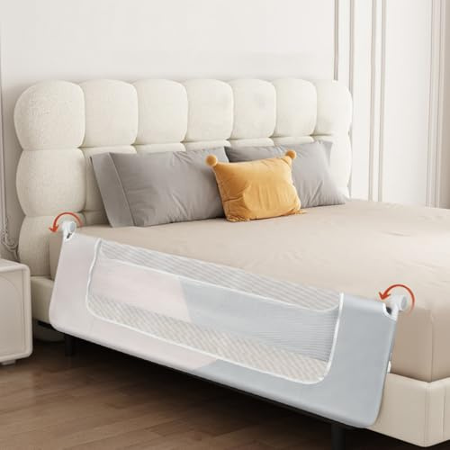 HUOLE Kleinkind Bettschutzgitter Bettgitter Kinderbettgitter Babybettgitter höhenverstellbares Bettgitter - Gitter Kinderbett Babybett Rausfallschutz-180 x 73–86 cm - Doppelzimmer Grau