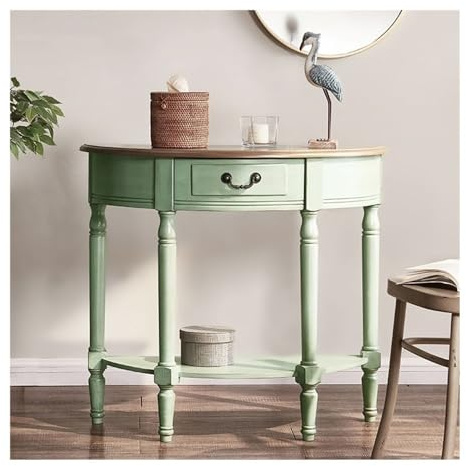 Bamboo Sea Tavolo d'ingresso Consolle a mezzaluna con cassetti e ripiano for soggiorno(Green)