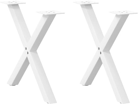 Tomostar Lot de 2 Pieds de Table Basse, Pied de Support Pied de Meuble Métal en Forme de X 2 pcs Blanc 50 x (42-43) cm Acier