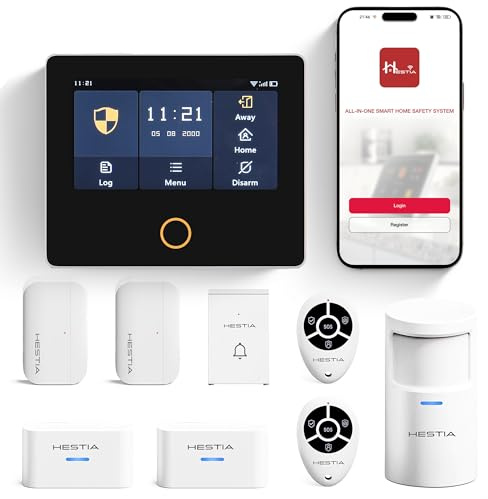 HESTIA 4.3 Smart Home Alarm System, Wireless Security Kit | HD Touch Screen with PIR Motion & Door/Window Sensors, No Monthly Fee, Works with Alexa & Google Assistant