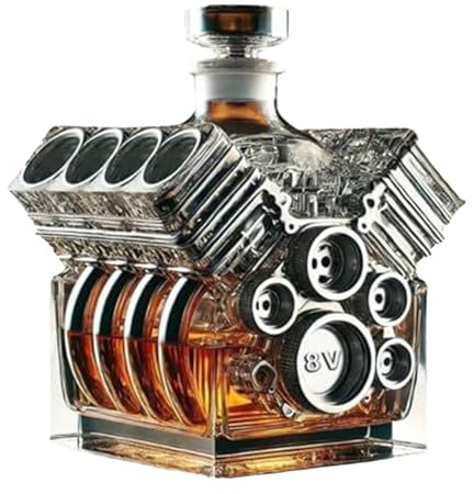 Decantador de whisky con forma de motor V8, botellas de decantador de whisky de motor de coche, decantadores de vino personalizados 3D V8, botella de vino de vidrio para regalo para amantes de los