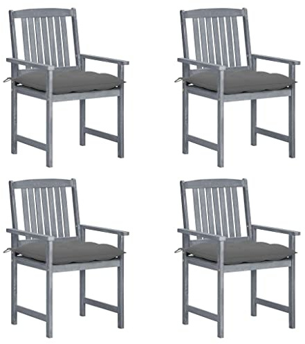 Frdhee Stapelstühle Loungesessel Outdoor,Gartenstühle mit Kissen 4 STK. Grau Massivholz Akazie für Rasenfläche, Camping, Garten, Pool, Strand, Hof, und Lounge