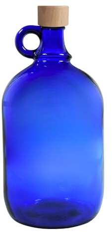 mikken Blaue Glasflasche 2 Liter Wasserflasche Ölflasche mit hochwertigem Holz Schraubverschluss