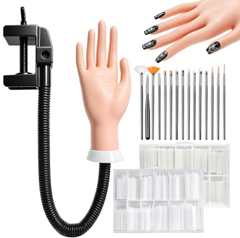 216 Teiliges Übungshand für Nageldesign Set Übungsmodell für die linke Nagel Hand Acryl- und Gel-Übungswerkzeuge stabil und langlebig ideal für Anfänger und Nageltechniker zum Üben von Nageldesign