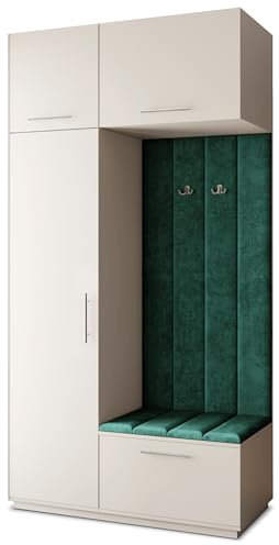 Masseno Flugarderoben Set Rema, Kleiderschrank-Set mit Sitzbank, Garderobenschrank Flur mit 5 Regalböden, Kaschmir