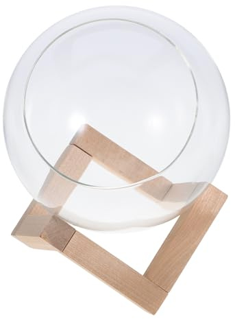 JHKNNK Pflanzenterrarium Glasvase mit Holzständer Rundes Glasterrarium mit Schräger Öffnung Transparenter Blasen Pflanzenhalter für Sukkulenten Innenraumdekoration Terrasse Wintergarten