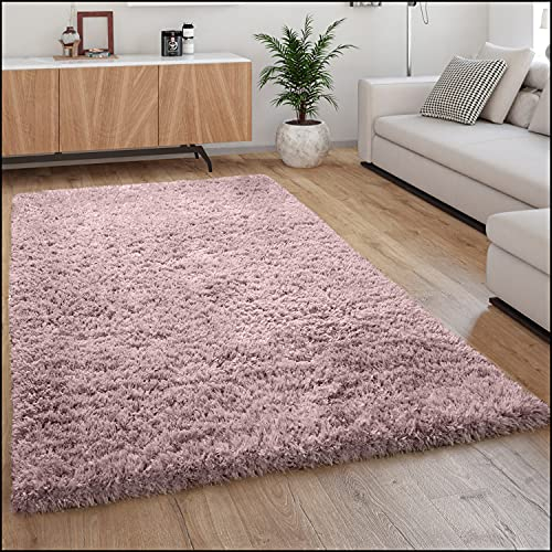 Paco Home Hochflor Teppich Kuschelig Modern Shaggy Flokati Stil Gemütlich Uni Rosa, Grösse:60x90 cm