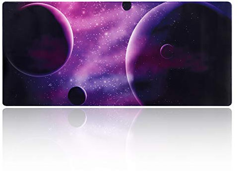Anyshock Extended Gaming Mouse Pad, Large XL (35.4x15.7inch) Mouse Mat Keyboard Pad with Stitched Edges, Water-Resistant Non-Slip Base Ideal for Computer & PC (35.4×15.7 inch, Purple Space Planet)