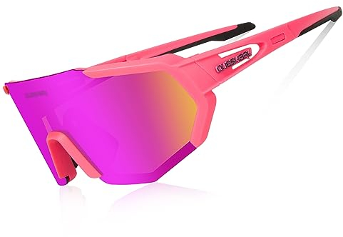 Queshark Polarizzati Anti-UV con 3 Lenti Occhiali da Ciclismo Bici MTB Intercambiabili per Sport Uomo Donna Guida Pesca Golf Baseball Corsa