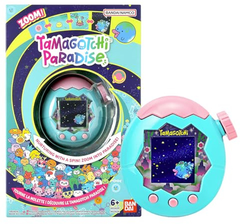 Bandai – Tamagotchi Paradise Jade Forest – Virtuelles Haustier zum Aufziehen – Tamagotchi Interaktives Spielzeug, Zoom-Drehrad – Modell Wald in Grün und Rosa – Spielzeug für Kinder ab 6 Jahren – 43424