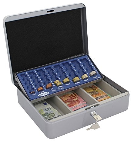 Rottner Geldzählkassette Anna silber Stahl Zylinderschloss 2 Schlüssel Euro-Münzzählbrett Euro-Banknotenfach Tragegriff HxBxT 90x300x240 mm