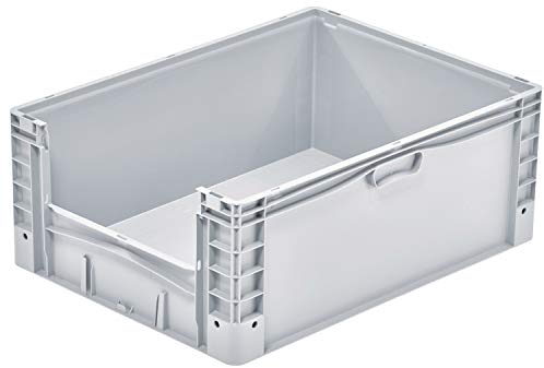 Eurobehälter 800x600x320 mm, Seitliche Öffnung, Großbehälter, Euro-Norm, Kunststoffbehälter, Industrie und Lager, 1 St, Grau