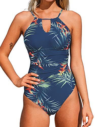 CUPSHE Bañador para Mujer Reductora Barriga Cutout Cuello Alto Traje de Baño, XS