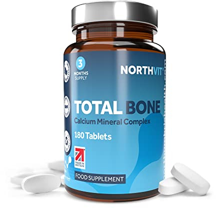 Total Bone® Calcium Magnesium Zinc & Vitamin D3 Supplement – 180 Vegetarian Tablets – 3 Month Supply High Strength Osteo Tablets – Strong Bones & Teeth – Calcium Mineral Complex
