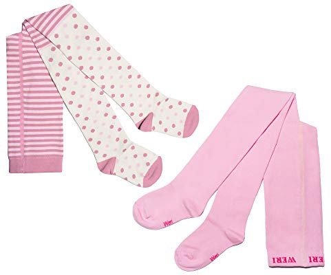 Weri Spezilas - Collant per bambine e bambini, in cotone, confezione doppia da 2 paia, rosa antico, a pois rosa, 74 cm