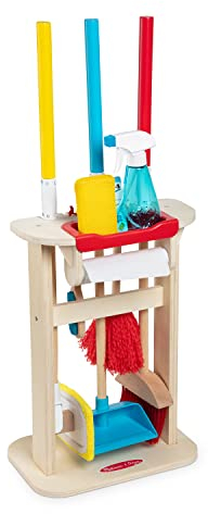Melissa & Doug Juego De Limpieza Lux Para Niños, Juego de imitación con accesorios para barrer, desempolvar y fregar, Juguete Montessori, Juego creativo, Regalo para niños y niñas de 3 años y más