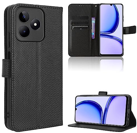 Coque pour Realme Note 50/C53/C51 Protection Case, Étui de Protection Portefeuille Antichoc Premium Fibre -Housse Étui Compartiments pour Cartes et Fermeture magnétique- Noir