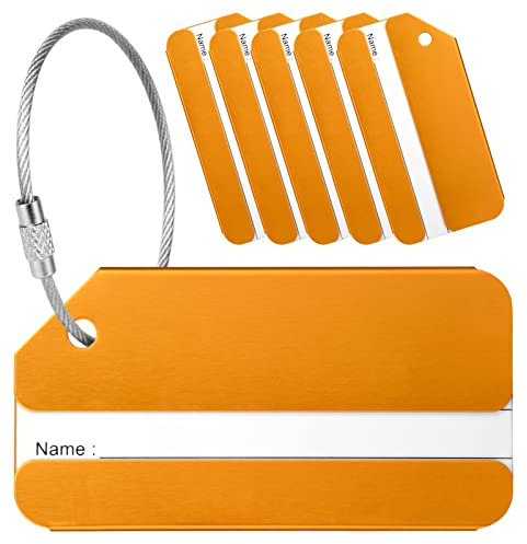 Yizhet Kofferanhänger mit Adressschild, 6 Stück Gepäckanhänger Kofferanhänger Koffer Schild mit Edelstahlkabel für Gepäck Koffer Tasche Handtasche (Gold)