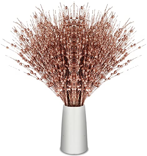 30 Weihnachten Beeren Stiele Picks Glitzernde Zweige Dekorativ Perle Stiele Glitzer Künstlich Beere Dekoration Weihnachtsbaum Beere Zweige für Weihnachten Kranz Vase Dekor (Rose Gold) (Rose Gold)