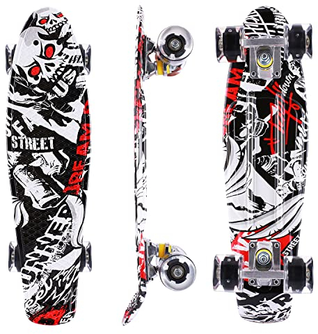 Skateboard für Kinder,Cruiser Skateboard Mädchen Junge Anfänger Jugendliche Erwachsene,56 cm Mini Komplette Skateboard mit 60 Millimeter PU-Rädern,Longboard im Retro-Stil