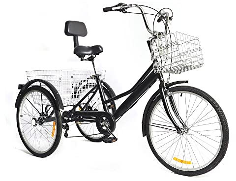 Dreirad Für Erwachsene 24 Zoll 3-Rad Fahrrad 7 Gang Trike Erwachsenendreirad Premium City Bike Verstellbare Senioren Trike Cruise Einkaufsrad Mit Korb (B)
