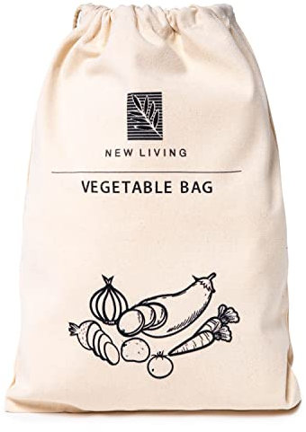 New Living Lot de 4 sacs à légumes | Matériaux en lin bio | Produit écologique | Sac de rangement alimentaire | 26 x 38 cm