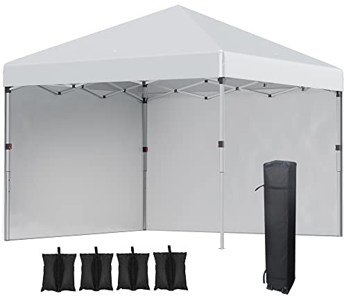 Outsunny Pavillon ca.3x3m, wasserabweisend Stabil Winterfest Pop-up Faltpavillon mit 2 Seitenwänden, UV Schutz 30+, Faltbar Partyzelt Gartenzelt mit Tasche, Gartenpavillon für Camping, Hellgrau