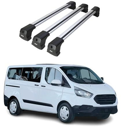 OMAC Barras de Techo transversales compatibles con Ford Transit Custom/Tourneo Custom I 2012-2023 – 2 Barras – con Cerradura – Aluminio Gris