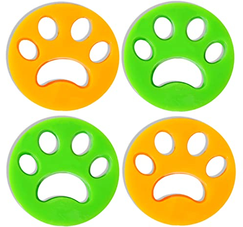 4PCS Silikon Haarfänger Entfernt Fell in Trockner und Waschmaschine,Tierfellwäscher Fänger Haarentferner,Wiederverwendbarer Tierhaare Waschmaschine Entfernen(Grün und Orange)
