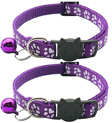 Hepplly 2-Pack Katzenhalsbänder Quick Release Reflective Kitten Halsband mit Glocke (Lila)