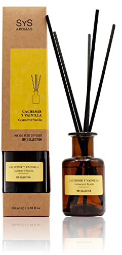 SYS Aromas Ambientador Mikado Cachemir y Vainilla 1991 - Difusor con Varillas de Ratán - Larga Duración - Ideal para Hogar, Oficina, Baño - 100 ml con 5 Varillas