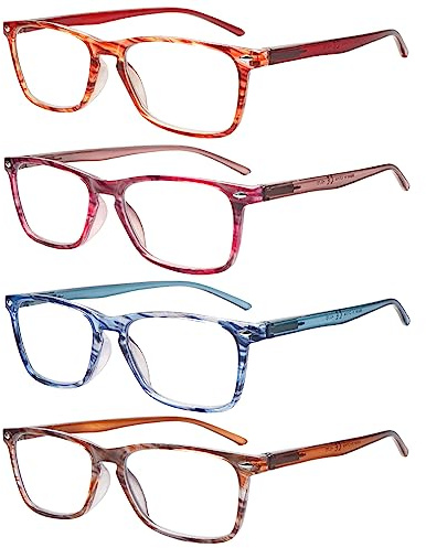 ZONLON 4 Pack Ladies Reading Glasses Blue Light Blocking, Anti Glare Stylish Spring Hinge Readers for Women