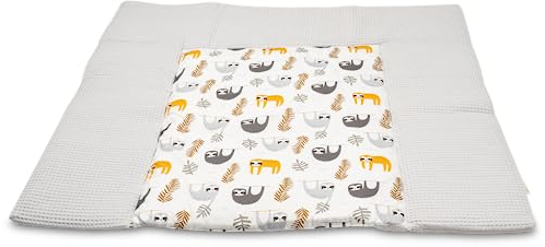 ULLENBOOM Wickelauflage 85x75 cm Waffelpiqué Grau Faultiere (Made in EU) - Wickelunterlage Waschbar und für Unterwegs geeignet, Bezug: 100% OEKO TEX Baumwolle, Wickeltischauflage 75x85