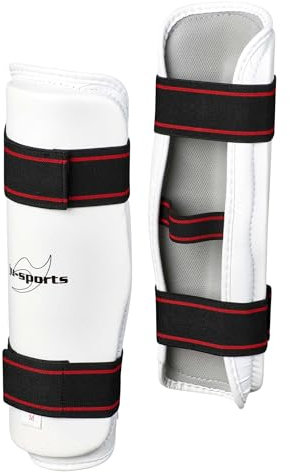 Ju-Sports - Schienbeinschutz PU, weiß I Schoner für alle Kampfsportarten I Dehn- & leicht abwaschbarer Spannschoner & Schienbeinschutz I Atmungsaktiv I Größe XS