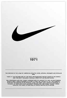TONFON Nike 1971 Logo und Geschichte, Wandkunst-Deco-Poster, Leinwandposter, Wandkunst, Dekordruck, Bild Gemälde für Wohnzimmer, Schlafzimmer, Dekoration, ungerahmt, 40 x 60 cm